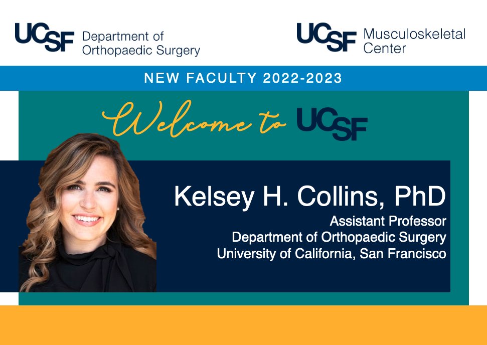 📢@UCSFmskcenter welcomes new faculty Dr. Kelsey Collins @KelseyHCollins to @UCSF as Assistant Professor of Orthopaedic Surgery @UCSFOrthoSurg! Dr. Collins' lab will focus on #crosstalk and novel therapies for OA/RA. @ucsfmicrobiome Learn more: tiny.ucsf.edu/msknews061322