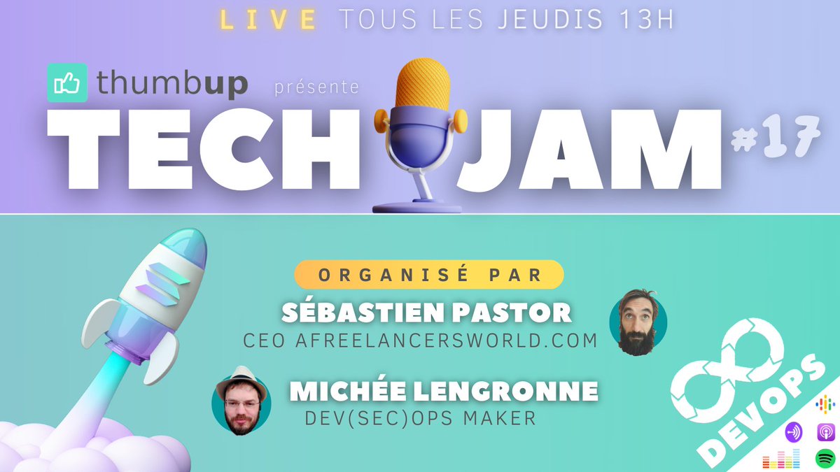 AfreelancersW's tweet photo. ♾ [TECHJAM #17 - #devops] ♾ - Si vous êtes fan de #tech, vous allez être servi puisque ce jeudi 13h en live, il va y avoir du (très) lourd. 🥳🎉🎊
C’est juste ici 👉 https://t.co/uLyTemOu1t👈
À consommer sans modération et à partager autour de vous ❤️  
@thumbuptech https://t.co/P3n2cp5Wvk