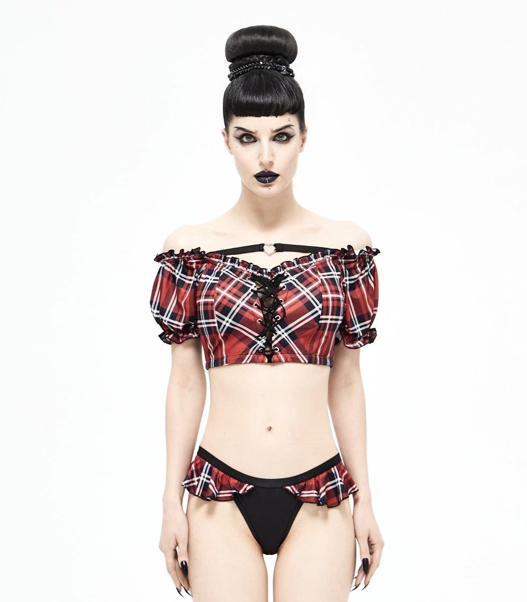 GothMall's tweet photo. Plaid Punks Bikini
💀👙💀
https://t.co/p1dPL6MFNG
The cutest black bikini bottoms with a plaid ruffle detail and adorable bandeau off-the-shoulder top with corset front and lace back panel.
🌚
#beachgoth #gothabilly #punkbikini #gothmall #plaidbikini #tartanbikini #gothbikini https://t.co/JxfUsn78ke