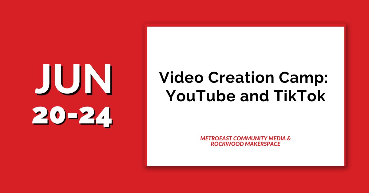 🚨 Summer Camp Alert! 🚨

Dive into YouTube and TikTok at this camp held by <a href="/MetroEastMedia/">MetroEast Community Media</a> at Rockwood Makerspace. 

Learn more: multcolib.org/events/video-c…