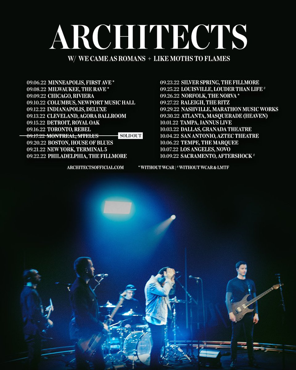 Architectsuk's tweet photo. Can’t wait to see you all soon North America! It’s been ages. 

@wecameasromans and @lmtf will be joining  

https://t.co/NFBwX8LQxl https://t.co/F5DDj0Gxg4