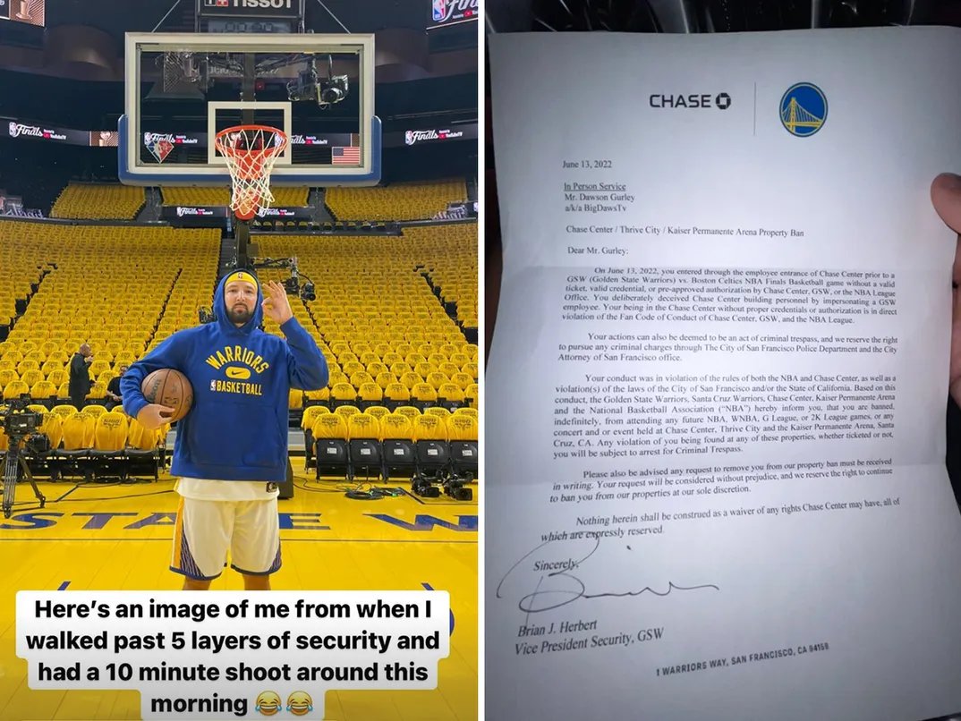 Remember "Fake Klay Thompson"? 

He was able to enter the Chase Center without any credentials because security thought he was indeed Klay 👀😂

He was banned from the Chase Center