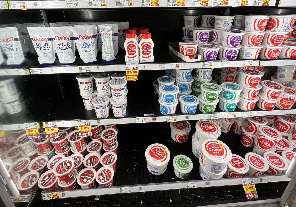 madichambers_'s tweet photo. I’ve never been more confused than I was today when @kroger pickup told me they couldn’t find any substitutions for the sour cream I ordered so I went inside and this was the fridge 🤣 https://t.co/aWwXhZjhSl