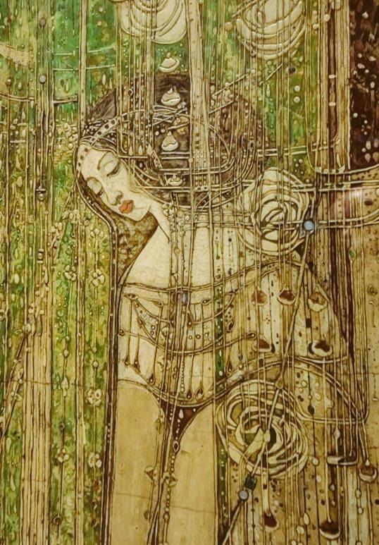 womensart1's tweet image. Detail from a panel inspired by the Rossetti poem 'Willowwood', Willow Tea Rooms, Glasgow (1903), by Margaret MacDonald, an Glasgow Girl, Art Nouveau #WomensArt