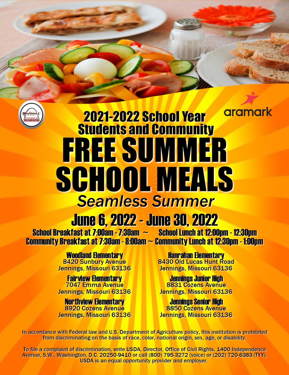 Free Summer School Meals! Check below for the schedule.