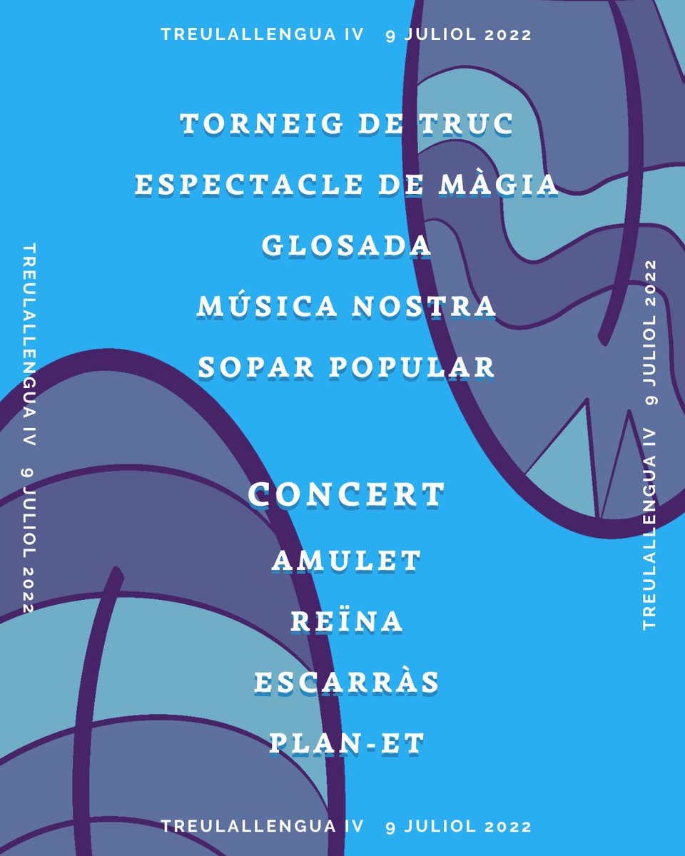 Bon dia, joves, aquí teniu el cartell del Treu la Llengua IV🤩❗️

📍Vos recordam que serà a Inca dia 9 de juliol i que l’entrada al concert és gratuïta!🎉A més, podreu comprar sopar i begudes a preus populars.