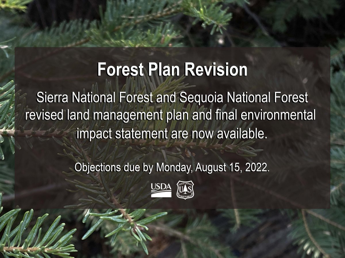 We are happy to announce the availability of the Sierra National Forest and Sequoia National Forest revised land management plan and the accompanying final environmental impact statement at fs.usda.gov/project/?proje….