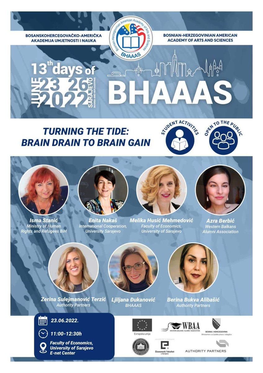 BerbicAzra's tweet photo. Pridružite nam se 23. juna na panelu "Turning the tide: Brain drain to brain gain" koji se održava u okviru ovogodišnjeg programa 13. dana #BHAAAS.

Razgovarat ćemo o odlivu mozgova, o tome kako i da li koristimo potencijal ogromnih resursa koje BiH ima u mladim ljudima. https://t.co/KGTqDH0ihW