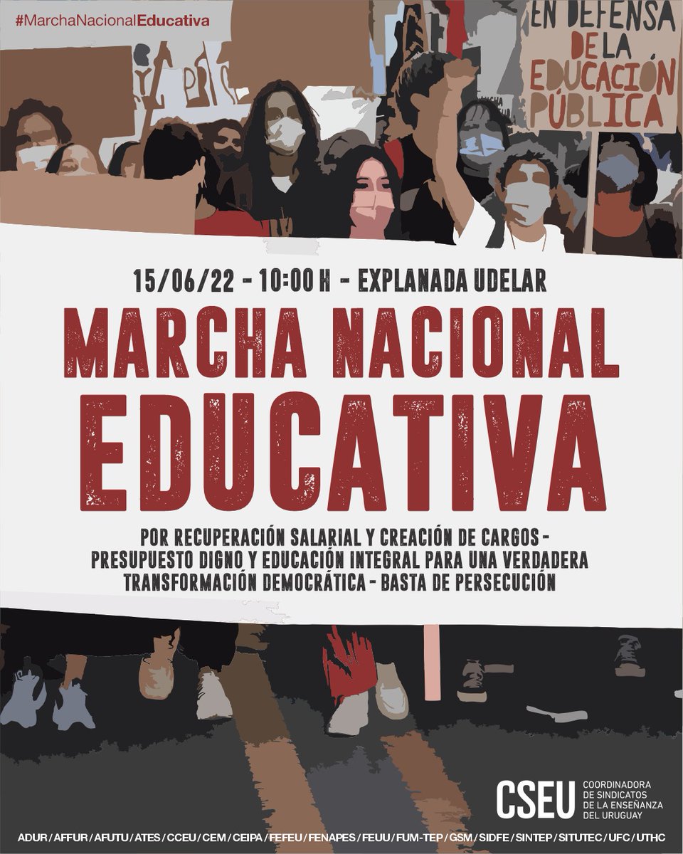 Mañana: marcha nacional educativa
📢 Nos movilizamos por presupuesto para la Educación Pública, contra la nefasta reforma educativa, contra la censura y la persecución sindical 

#educaciónpública #marchaeducativa #laeducacionpublicasedefiende