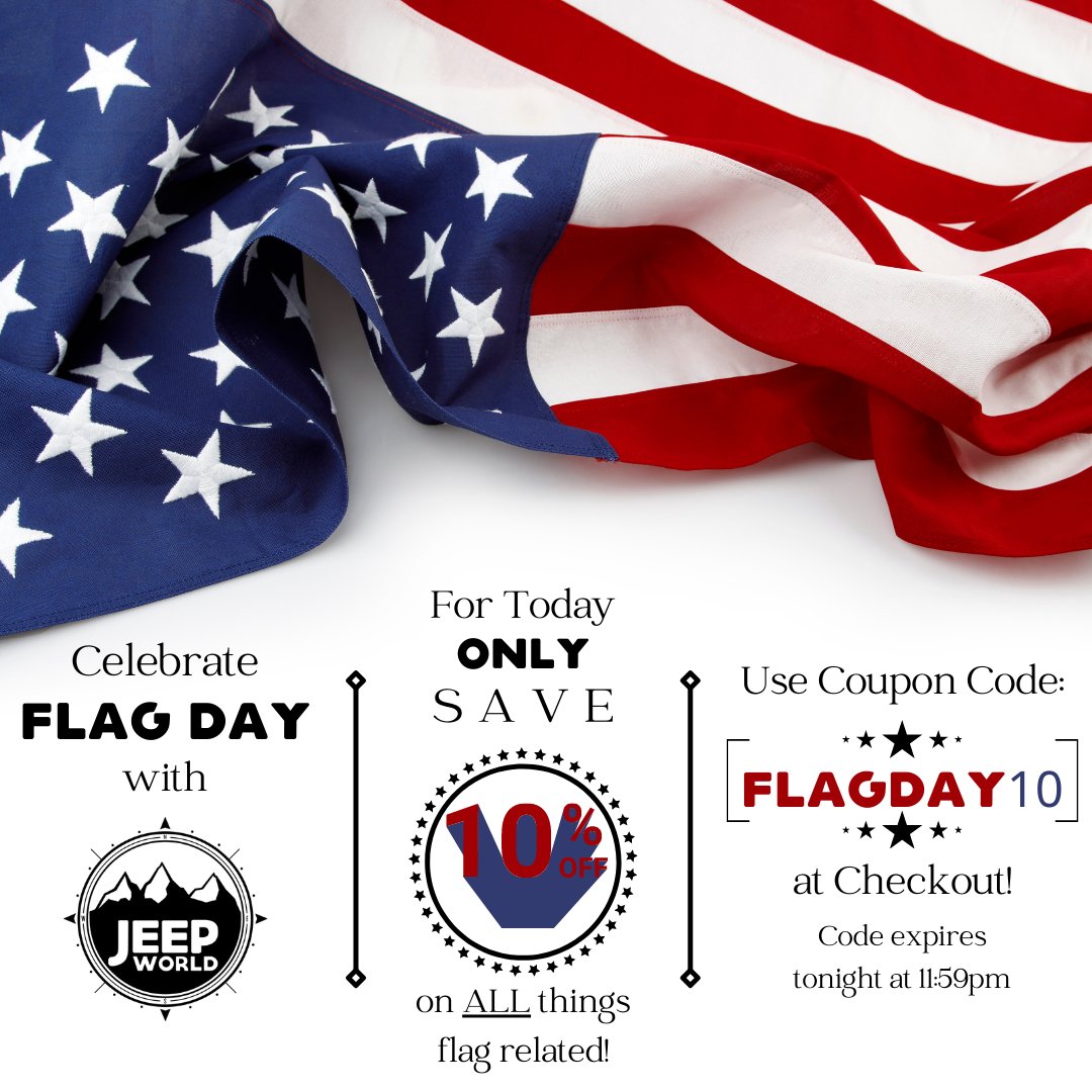 Happy Flag Day! Save 10% off our Flag Day Collection! Use code: FLAGDAY10 at checkout! jeepworld.com/collections/fl… . . . . . #flagday #flagday2022 #flagdaysale #americanpride #usa #flag #america #jeep #jeepworld