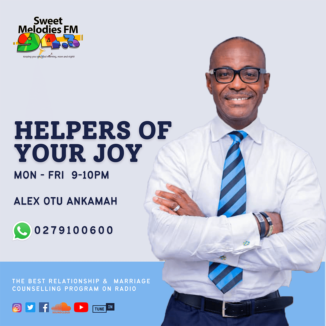 SweetMelodiesFM's tweet photo. The best relationship &amp; marriage counselling program “HELPERS OF YOUR JOY” is Live on Radio

Join our seasoned counsellors every weekday 9 pm – 10 pm and get answers to your troubling relationship and marital issues.

Text/WhatsApp 0279 100 600
#sweetmelodiesfm #Helpersofyourjoy https://t.co/lXp1VgqS8g