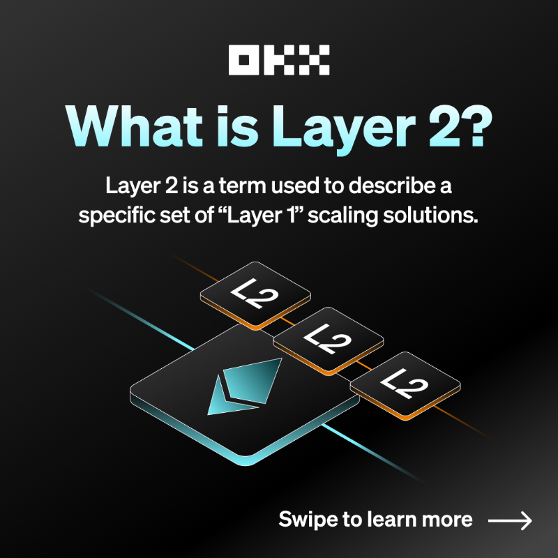 okx's tweet photo. The hype surrounding the $OP airdrop 🪂  brought a lot of attention to Layer 2.

But what is #Layer2?

⛓ Layer 2 is a network built on top of other blockchains (Layer 1).

Read and swipe 👉 below to learn &amp; see the Layer 2 tokens avail on #OKX! ⤵️