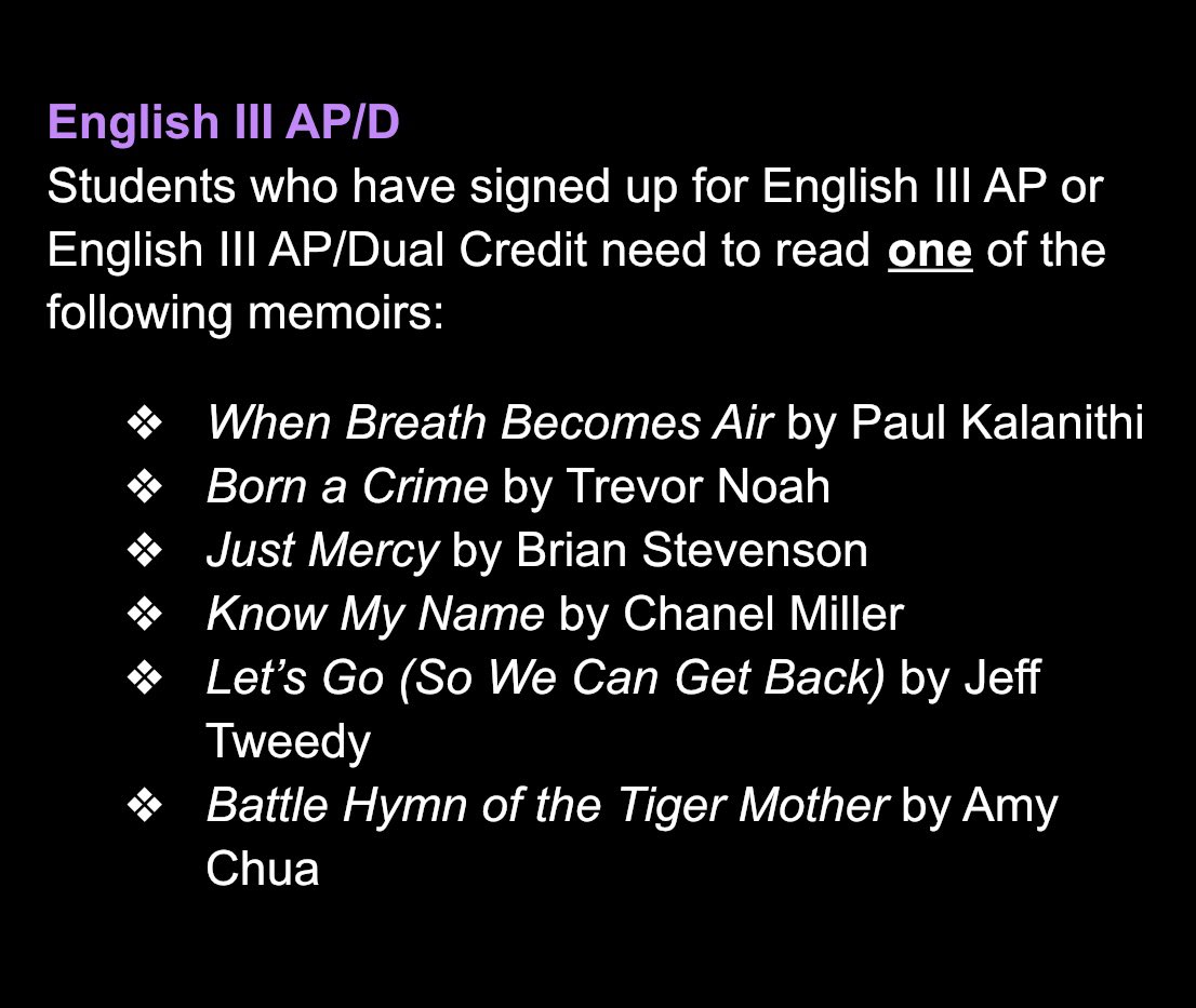 SUMMER READING for English 3 AP/Dual Credit <a href="/NISDBrandeis/">Brandeis High School</a>