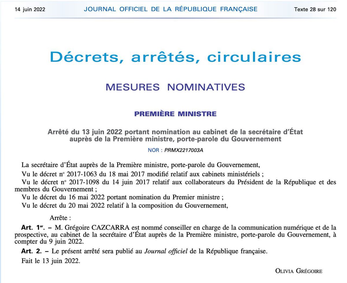 Merci à Olivia Grégoire pour sa confiance. Une belle aventure commence pour poursuivre plus concrètement encore mon engagement au service d’un dialogue démocratique renouvelé entre citoyens et responsables politiques : mon combat depuis 2017 🇫🇷
