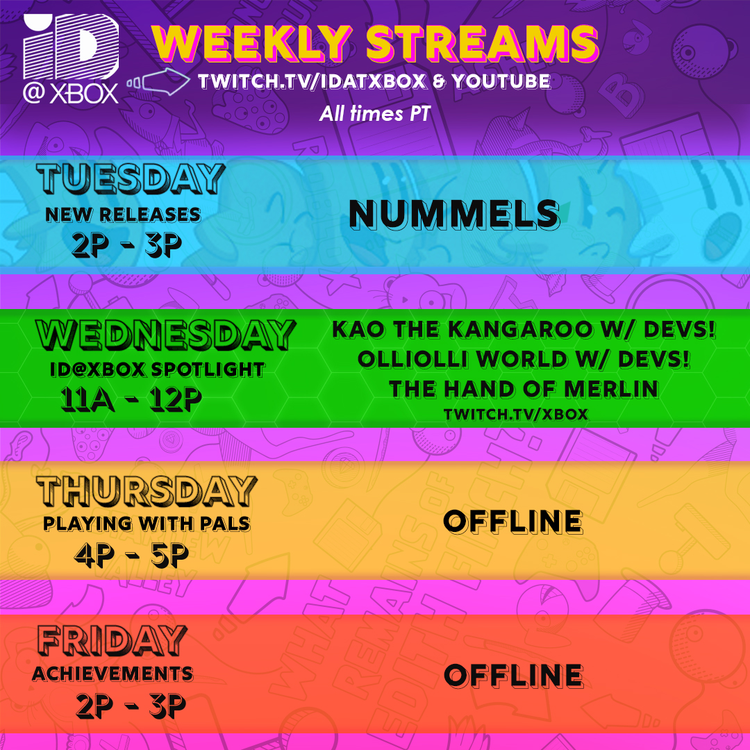 It never gets old to say: Let's play games 🎮 

Check out awesome indies on this week's ID@Xbox streams!

*all times PT
📺 youtube.com/c/IDXbox &amp; twitch.tv/idatxbox