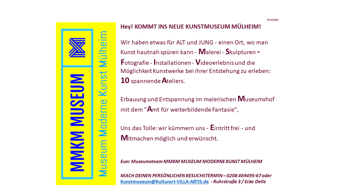Kunststadt_MH's tweet photo. #museumsnachrichten Kunstwochenende in der Stadt Mülheim 18. / 19. Juni 2022 #MMKM #MHruhr #MülheimRuhr Offenes Museum von 15 bis 17 Uhr - Eintritt frei - Führungen frei https://t.co/9vz4LxF6or