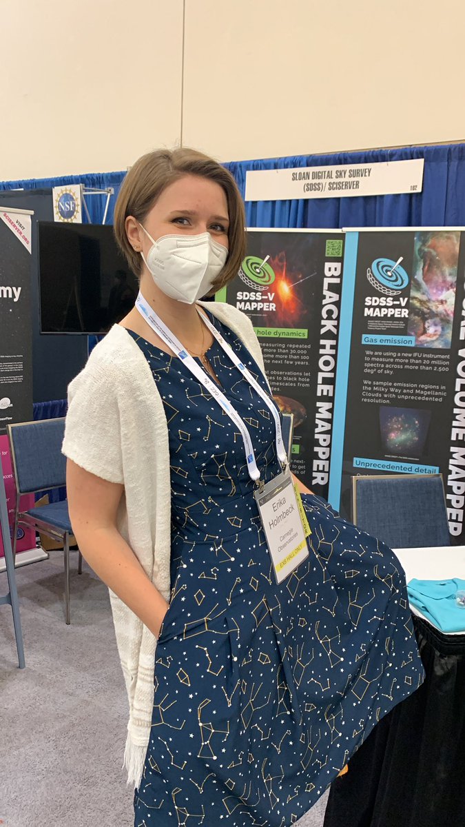 startorialist's tweet photo. Just met @Starlock_Holmes at the @sdssurveys booth — wearing their amazing handmade star dress!! #spacefashion https://t.co/CwzZm3t7Mm