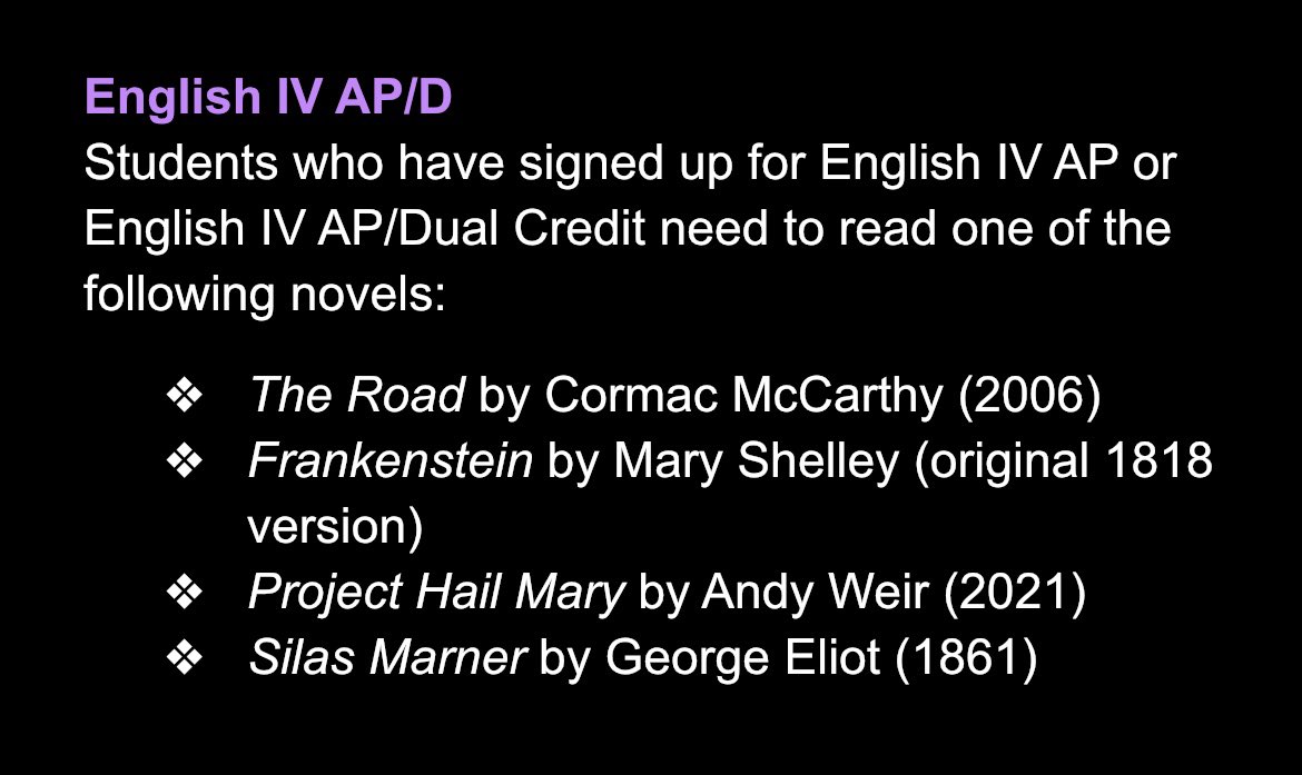 2023 SENIORS: Here is your English 4 AP/Dual Credit SUMMER READING.