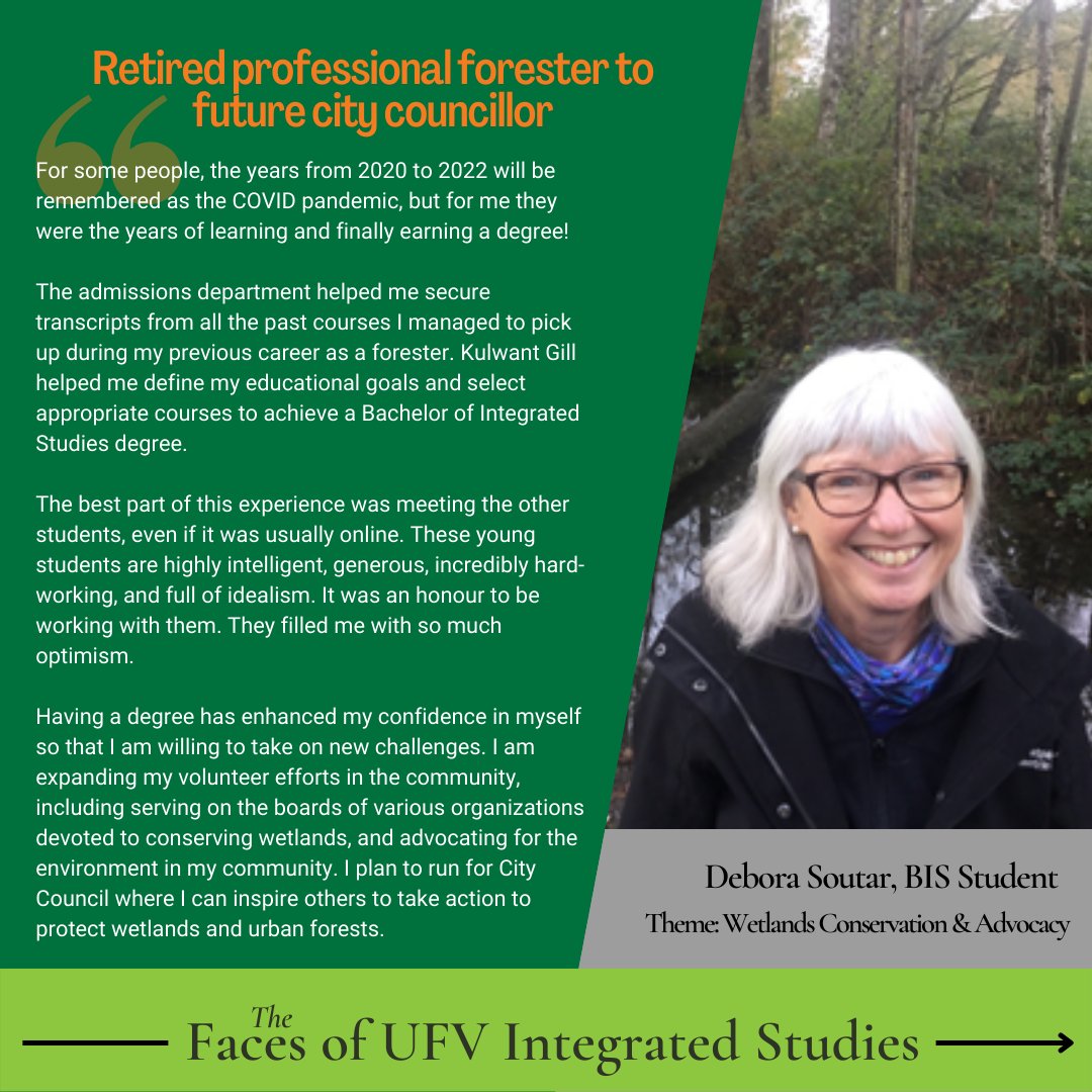 Meet Debora! After obtaining professional designation &amp; working as a professional forester for many years, Debora wanted to round out her education &amp; earn a degree. Through hard work &amp; perseverance, she now holds a BIS degree. Read her full story: ow.ly/x8Us50JwsuY