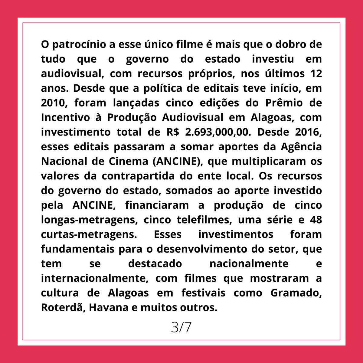 fsalcinema's tweet photo. A API - Associação das Produtoras Independentes do Audiovisual Brasileiro; A CONNE – Conexão Audiovisual Centro-Oeste, Norte e Nordeste e a @APANegraAPAN manifestaram apoio a carta publicada pelo FSAL que condena o patrocínio direto do governo de Alagoas a um único filme. https://t.co/SSaYuv8l9D