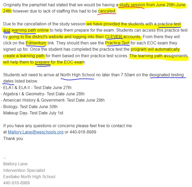 Attention students planning to take State testing this summer! If you signed up for a study session, Please check your email: