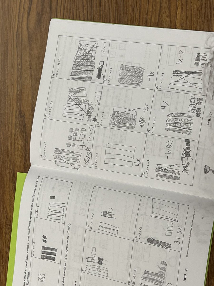 Simplifying expressions using models during 7th math summer school…algebra tiles helped this concept make sense to students @JaritzaContrer4 <a href="/ramimtulp/">ᖇᗩᗰI ☀️</a>