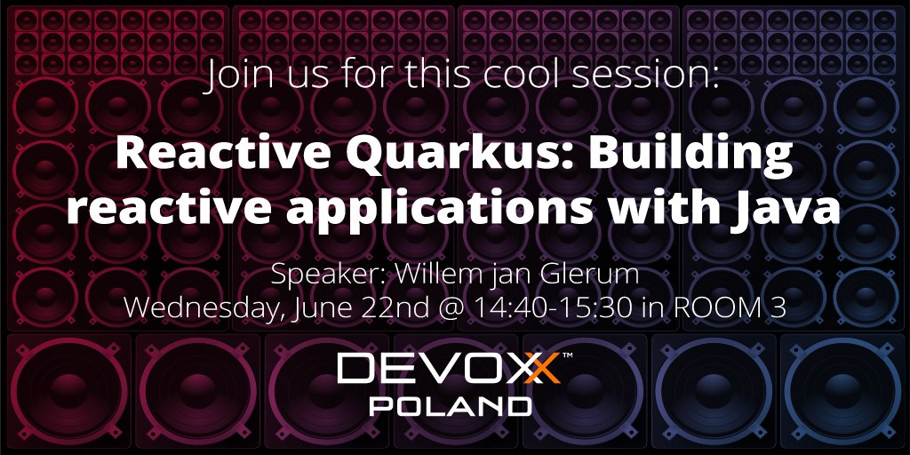 QuarkusIO's tweet image. Check out this great Quarkus session!
Reactive Quarkus: Building reactive applications with Java
by Willem jan Glerum
devoxx.pl/schedule-wedne…
#quarkusworldtour #kubernetesnativejava