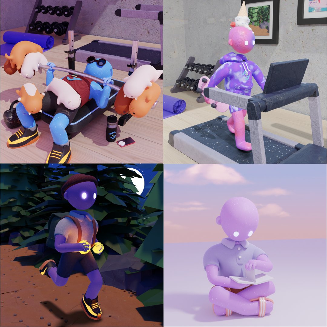 Here at Fitness Friends we are the only multi-pose 3D animated character pose collection! 🏃🧘🏋️

What pose do you want to see next? Comment below for a chance at mint list! ⬇️

🏀 Basketball
🏋️ Squat
🧘 Yoga
🏋️‍♂️ Deadlift
🚴 Biking
🧗 Rock Climbing
⚽️ Soccer
⚾️ Baseball
❓ Other