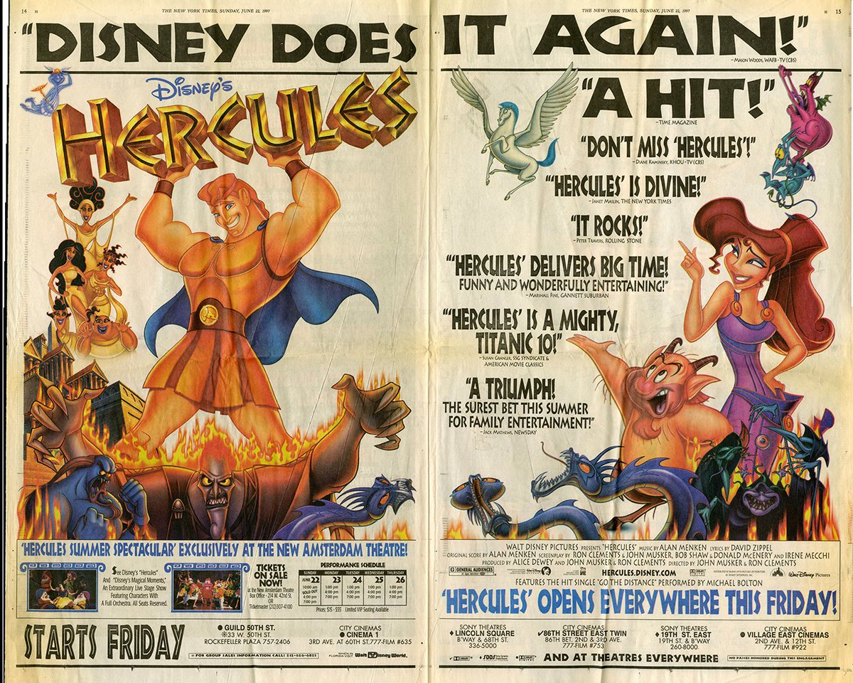 AIMenken's tweet photo. Bless my soul! Yesterday was the 25th anniversary of Hercules' opening in 1997. The story of a guy's journey from zero to hero has really gone the distance, and I'm saying amen. (And I'm so grateful to @DavidZippel for such sticky lyrics!) https://t.co/YzXvQU15rX