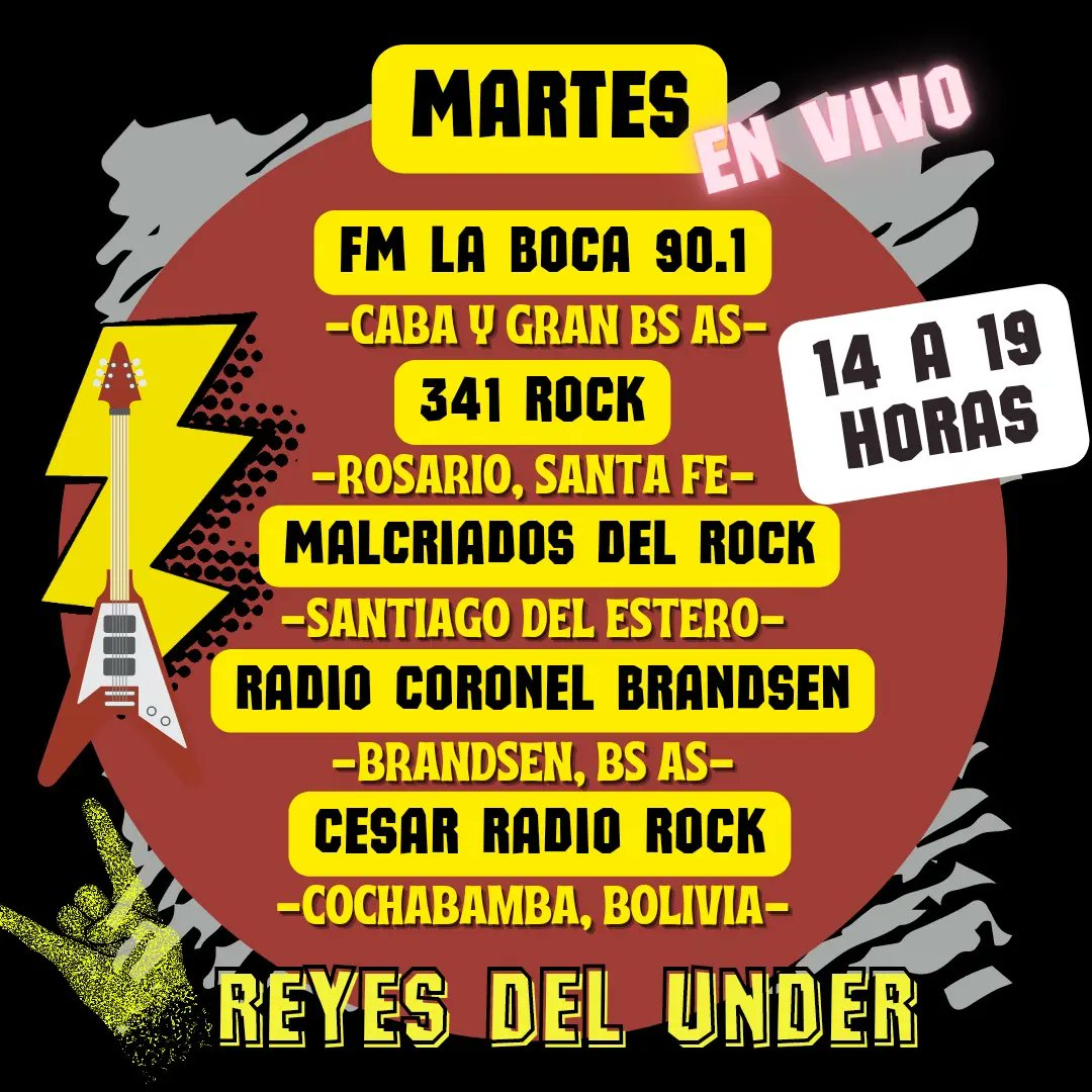 ▶️ HOY hay ROCK sin interrupciones de 14 a 19 horas en Reyes del Under🎸

💿Nos acompañan @viejaslocasxfachiyabel 

#rock #radio #musica #argentina #americalatina