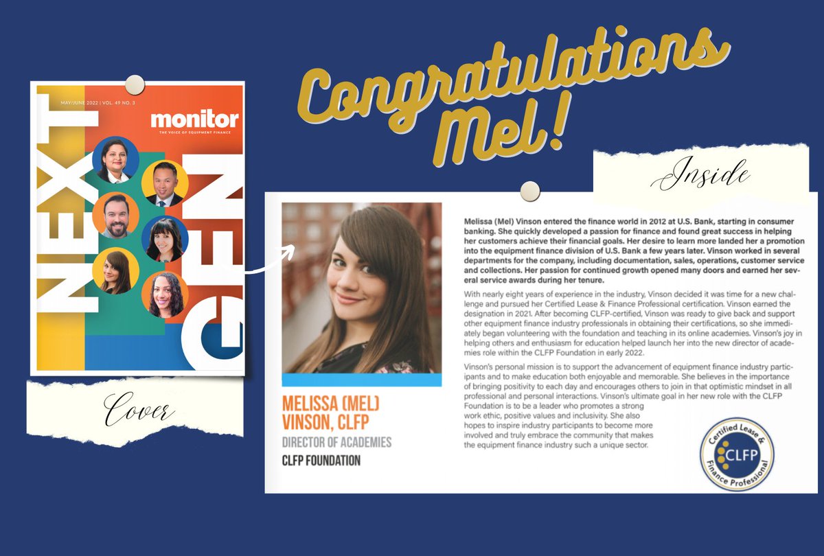 CLFP_Foundation's tweet photo. We couldn't be more proud that our very own Director of Academies - Mel Vinson has been selected as a NextGen Leader by Monitor Magazine. Watch out #EquipmentFinance #CLFP https://t.co/0tweXWdCPZ https://t.co/9exUObVLVF