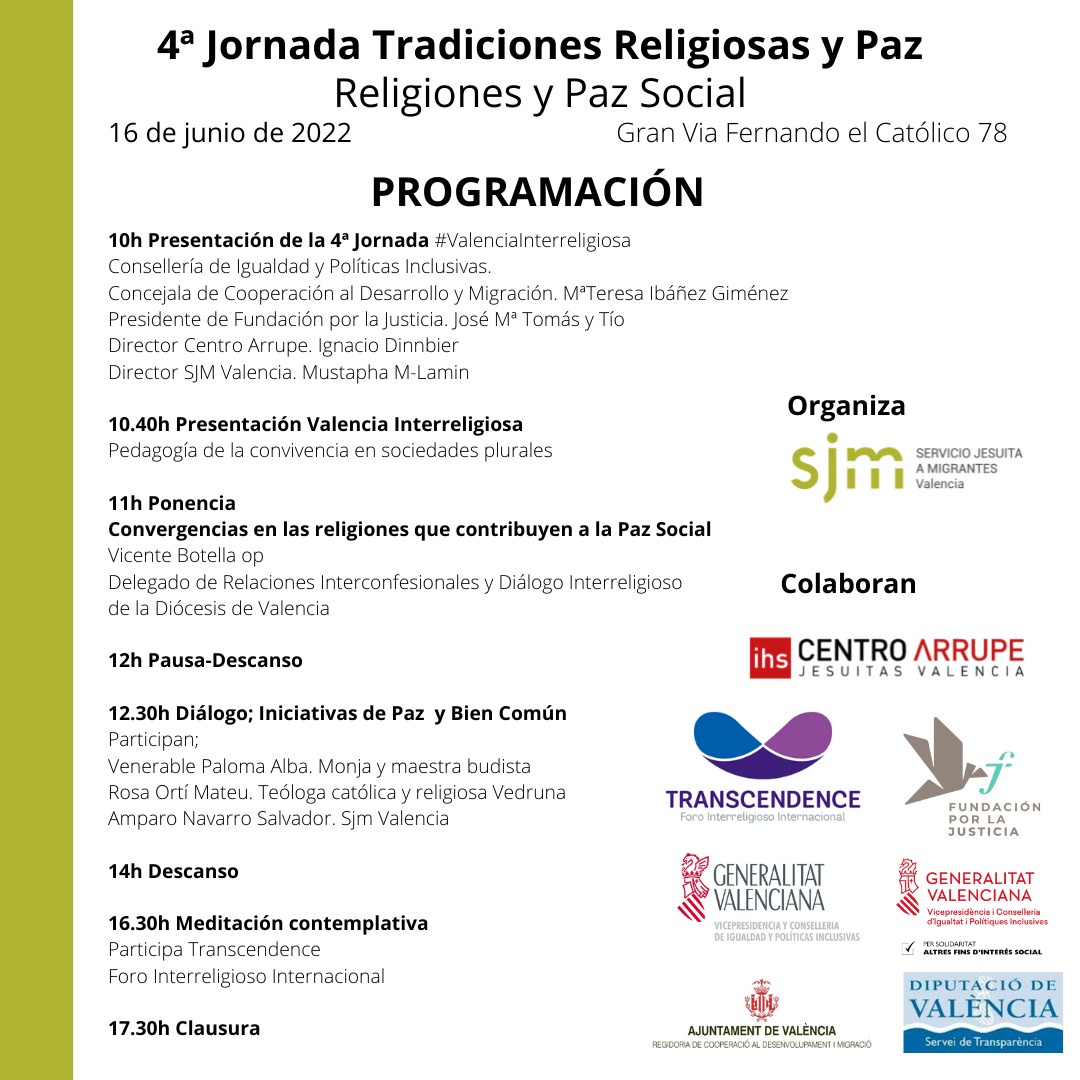 migrantes_sj's tweet photo. Esta semana el @sjm_vlc celebra la IV Jornada de Tradiciones Religiosas y Paz:

📅Jueves 16 de junio
⏱️Desde las 10:00h
📍En @centroarrupe https://t.co/01hFwQGgxl