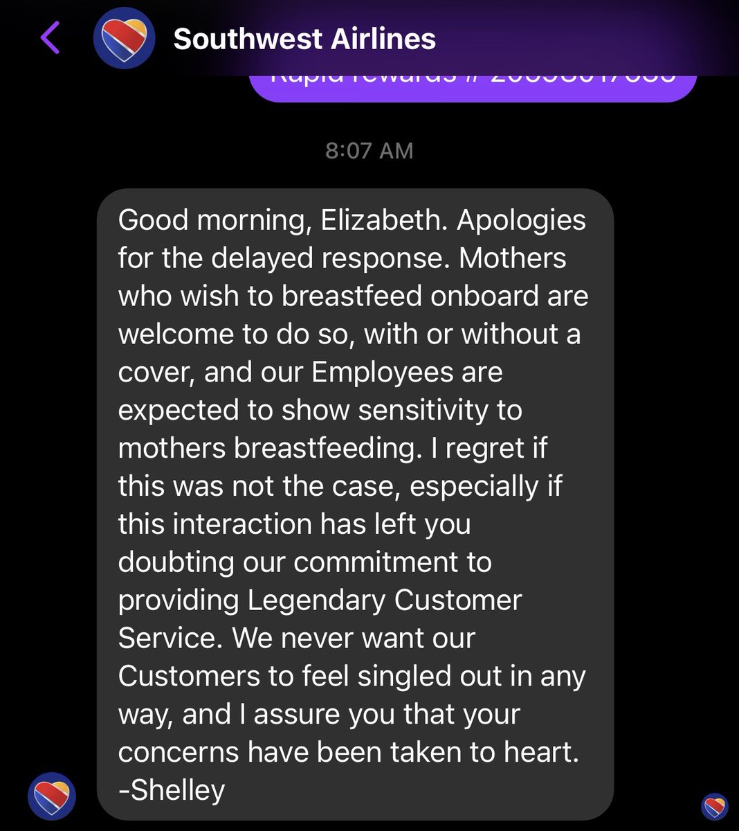 ashytak's tweet image. (7/5) here is Southwest’s response to my wife.