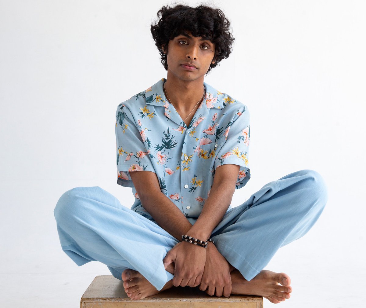 GraphiaNyc's tweet photo. Graphia New York Spring 22 collection dropping now. Mohammad in our new ‘Desi’ Camp Collar Shirt in Blue Ukiyoe Hibiscus print: https://t.co/nZMemDXpom https://t.co/wnj7Ej2NUi