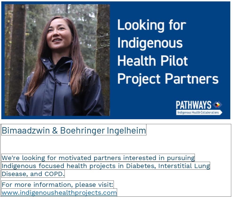 Bimaadzwin and Boehringer Ingelheim are in search of Health Pilot Project Partners who are interested in pursuing Indigenous focused health projects. Visit here for more --> indigenoushealthprojects.com