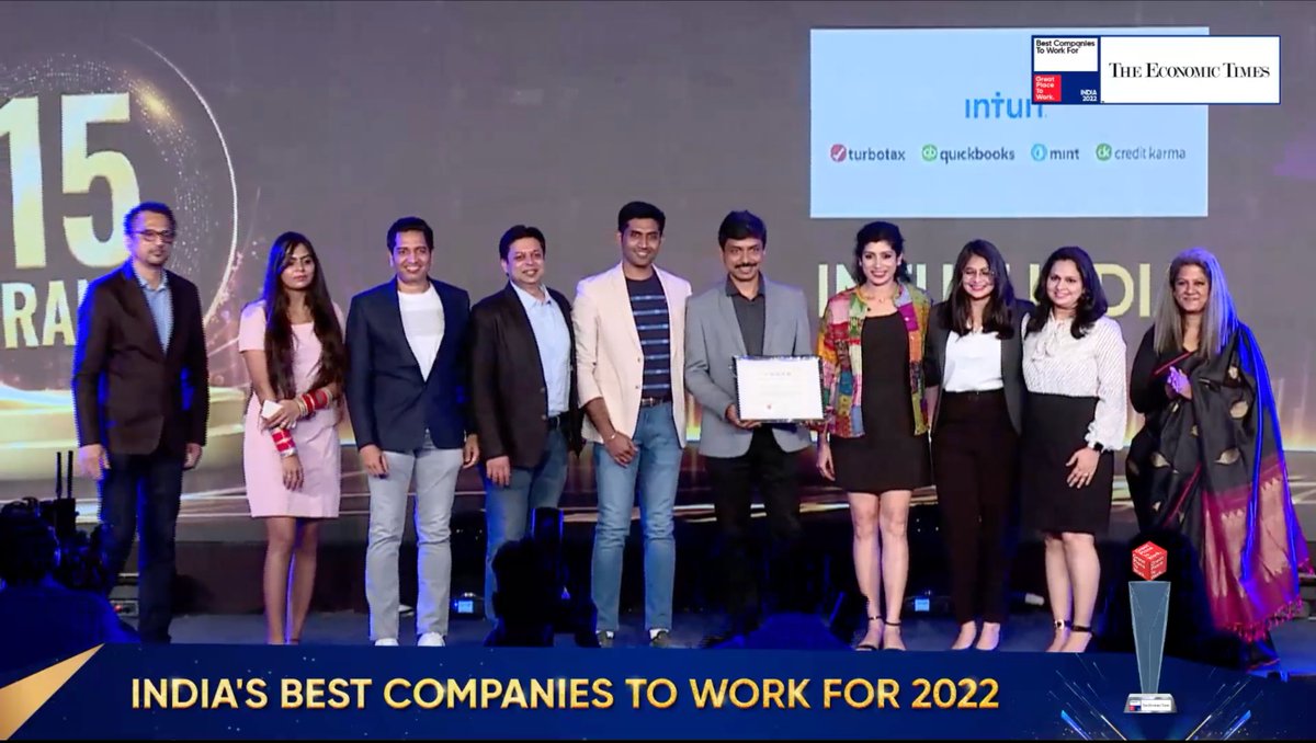 IntuitIN's tweet photo. We’re proud to be ranked #15 in India’s Best Companies to Work For 2022 list by @GPTW_India 
Cheers to all our employees who have been an integral part of this journey over the years and who help us shape a workplace culture that we are all proud of! 

#Bestworkplaces #Intuitlife https://t.co/AKPjBXpNhG