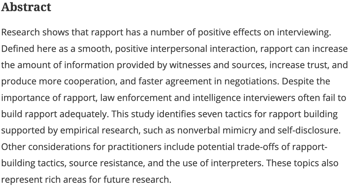 police_practice's tweet photo. Read & Share! #PPRTBT Allison Abbe & Susan E. Brandon (2014) Building and maintaining rapport in investigative interviews, Police Practice and Research https://t.co/HSd017CL9t https://t.co/8dqnS7z1Ko