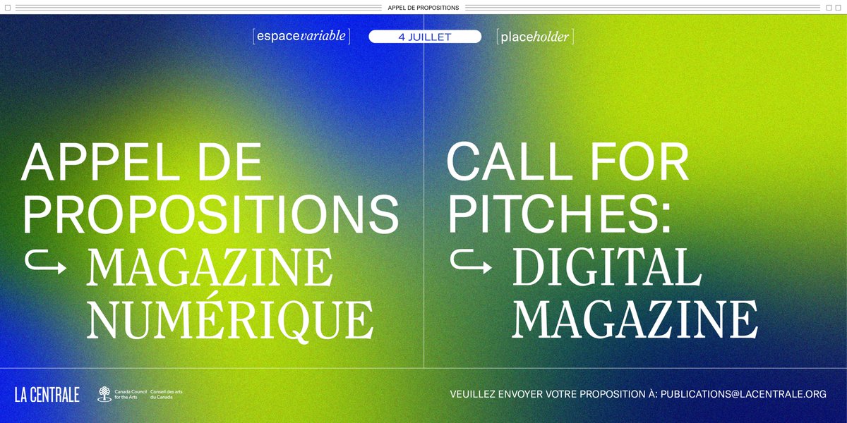 Appel de propositions: lundi 4 juillet 23h59 HST

Proposer un texte situant la pratique d'un artiste, le travail d'un collectif d'artistes, ou répondant de manière critique à plusieurs œuvres d'art ou pratiques qui dialoguent avec le concept de #tierslieux bit.ly/3OdlZQr