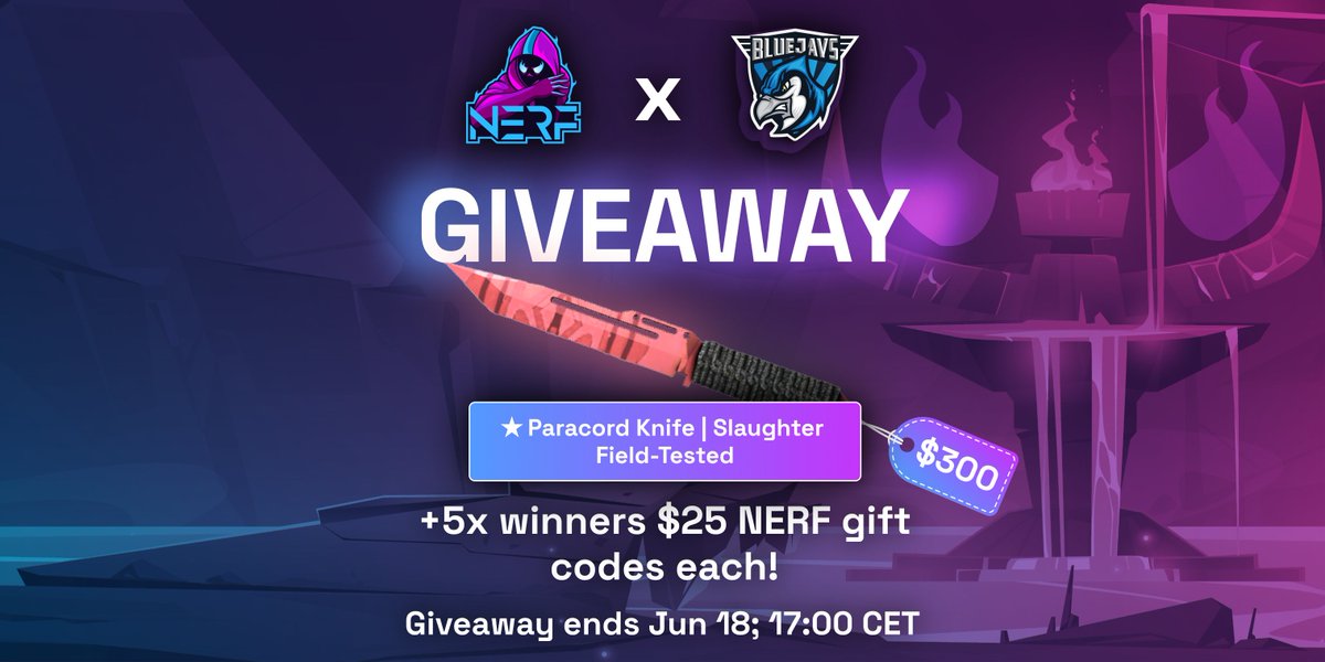 🎁@NERFapp X <a href="/BLUEJAYS_Sports/">BLUEJAYS</a> ★ Paracord Knife | Slaughter Field-Tested GIVEAWAY!
🏁To enter▶️follow <a href="/BLUEJAYS_Sports/">BLUEJAYS</a> and @NERFapp,🔁retweet and❤️like this post.
🤞GOOD LUCK everyone!
☑️Make sure you check out nerf.app and get 10% bonus on your first deposit!