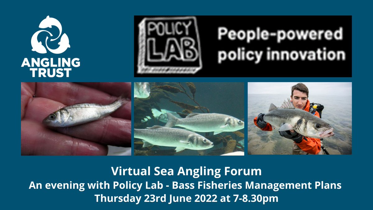 AnglingTrust's tweet photo. Fish for Bass?  Join our virtual sea angling forum and chat with Policy Lab. They will be explaining their role in the new FMP for Bass scheduled for 2023. Register and find out how you can get involved with shaping it.  Event is FREE - book your place at https://t.co/T3w1iLvDCO https://t.co/Zs0SchTv8W