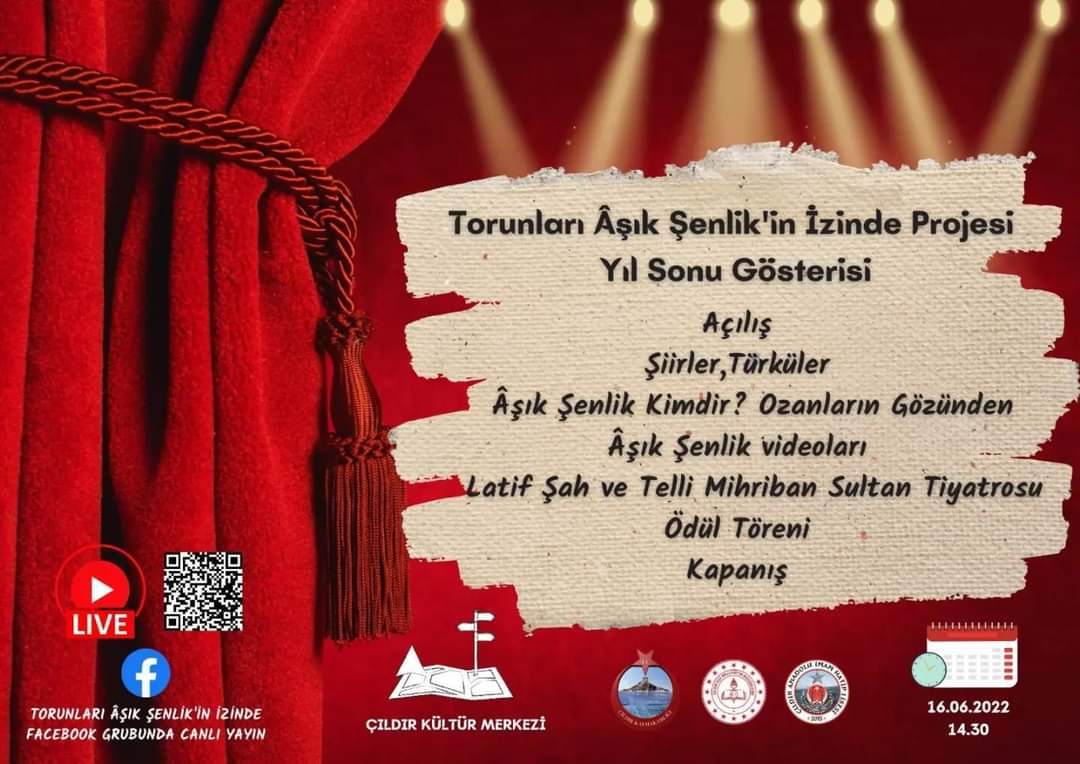 cildirsancagi's tweet photo. Çıldır Kaymakamlığı himayesinde Çıldır İlçe Milli Eğitim Müdürlüğü tarafından organize edilen "Torunları Aşık Şenlik'in İzinde Projesi" yılsonu gösterisi ile final yapıyor.

Tüm halkımız davetlidir. 

📅 16 Haziran 2022 Perşembe
⏰ 14:30
📍 Çıldır Kültür Merkezi

@cildirtanitim https://t.co/YcfKJu4OF4