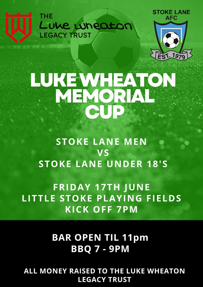 IzzyHelliker's tweet photo. *Please share*
Stoke Lane annual tournament kicks off on Friday with our first Luke Wheaton memorial cup. Would be great to see as many people as possible ⚽️🏆⚽️ https://t.co/BWZXPJi8uD