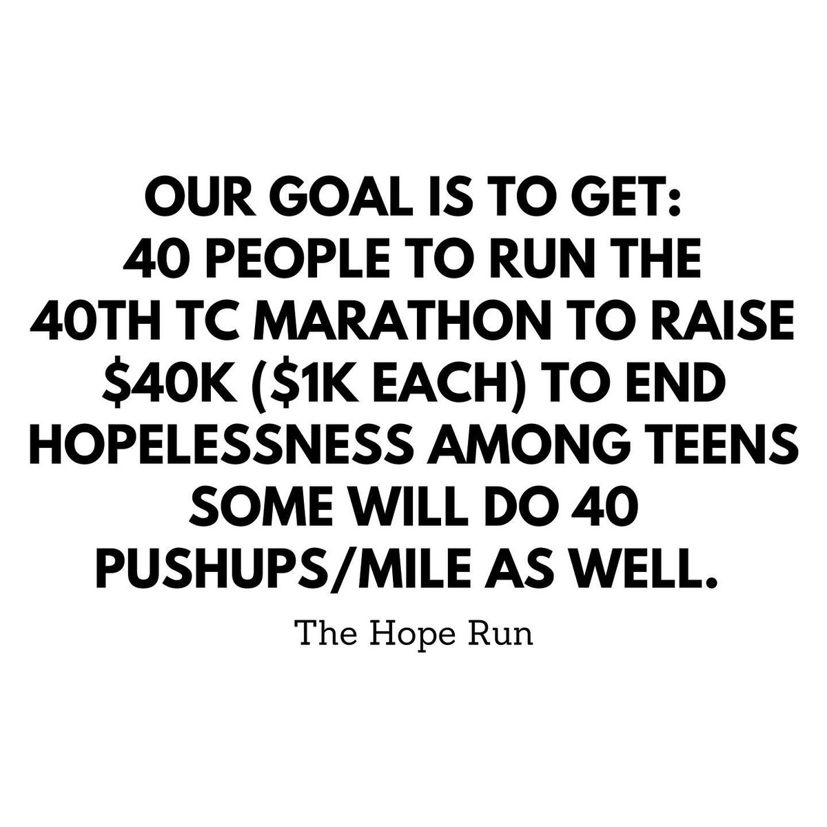 TheHopeRun1's tweet photo. Run the 40th Medtronic @tcmarathon with us!

Join TCM Ambassador @brentsilkey in running to end hopelessness among teens.

https://t.co/0bCdT6m8O1 https://t.co/3rumUkoaCt