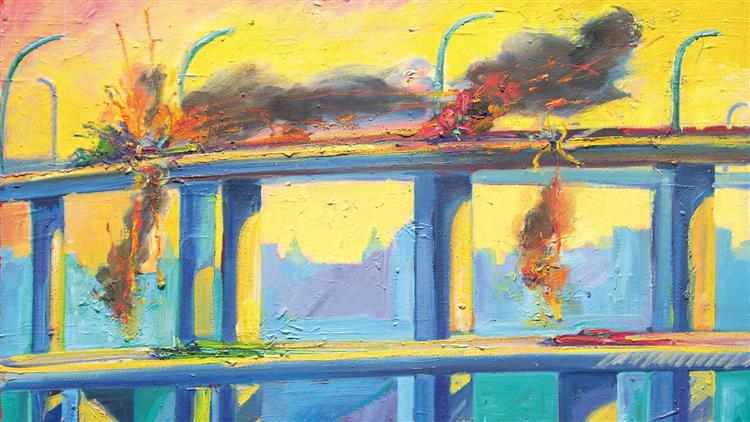 piescarcega's tweet photo. Actor-comedian @CheechMarin has been collecting art by Chicano/a/x artists for ~40 years. 

His collection includes masterworks such as Carlos Almaraz's "Sunset Crash" (1982), part of the late painter's haunting Los Angeles freeway crash series. https://t.co/AciEZN8EYh