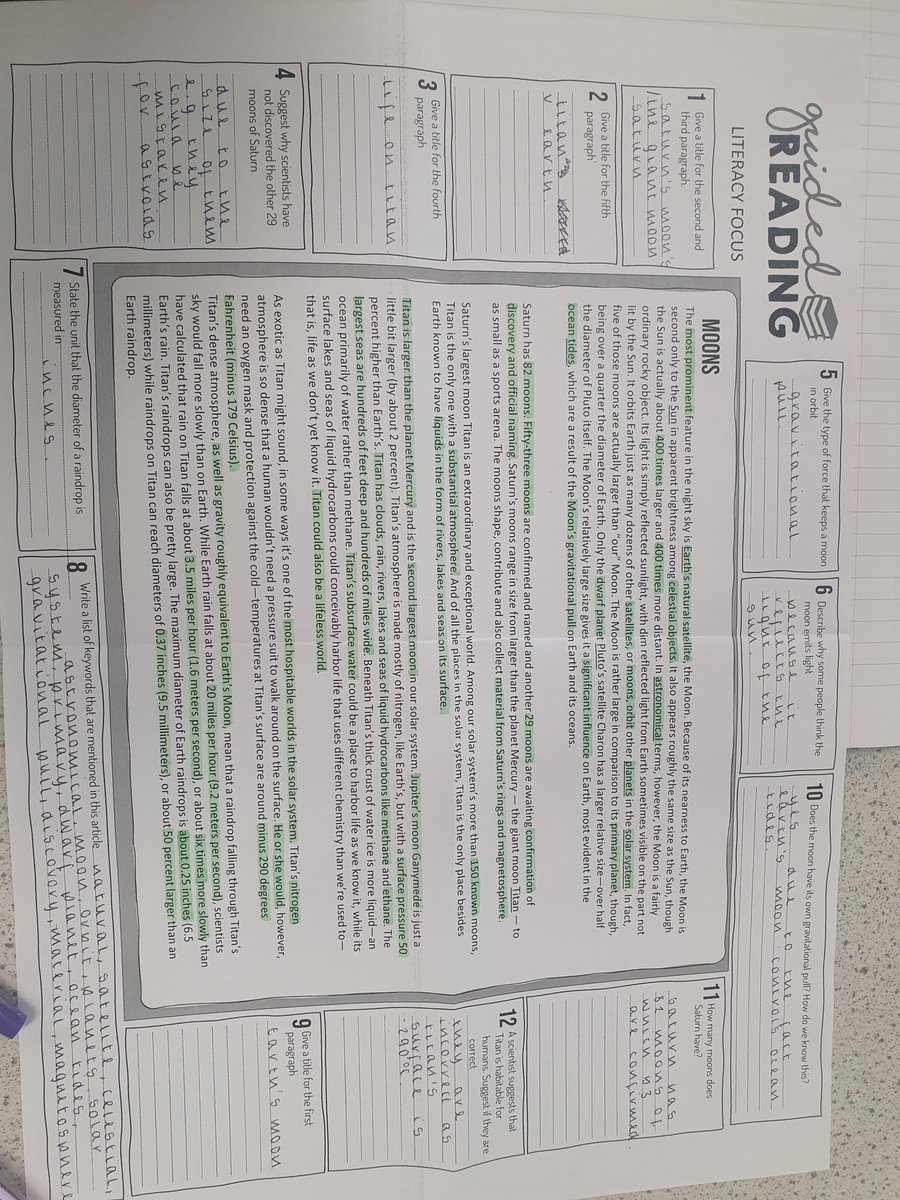 Literacy is really picking up here in Science. We read out loud this article about one of Saturn's many moons, Titan 🌚 well done class 👏