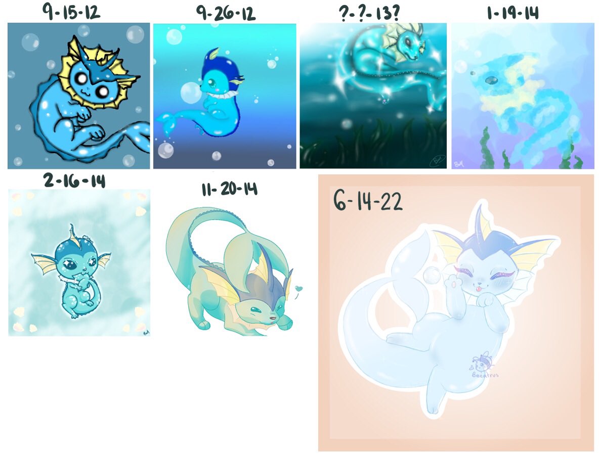 Beeatrus's tweet photo. #progress over the years I’ve made 🥰 #pokemon #vaporeon https://t.co/IIbueDjgv1