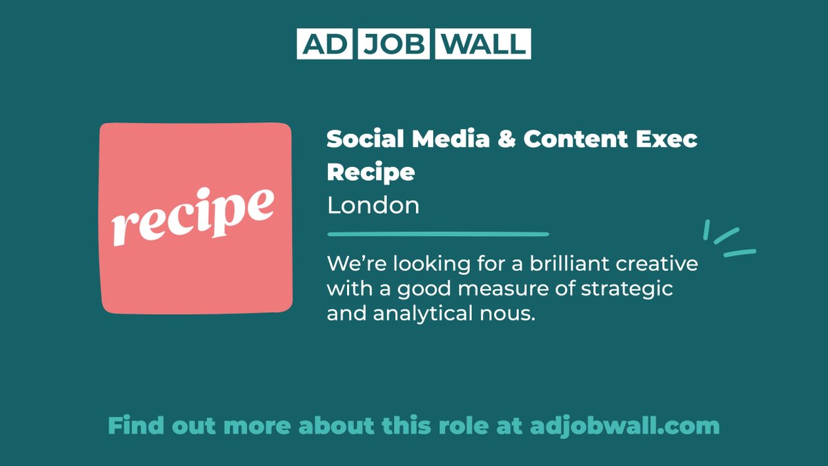 Social Media &amp; Content Executive wanted by <a href="/RecipeLondon/">Recipe</a> in London

Apply by 14/7/22 - info and job link &gt; bit.ly/3OeF6K5