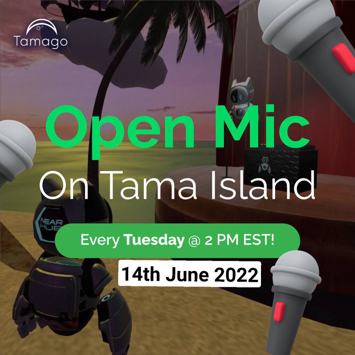 tamago_stream's tweet image. Alert Alert 🚨 it’s time for Open Mic with Tamago! 

📆 TODAY June 14th @ 2 PM EST
📍Tama Island on @NEARHub_online

Join us in the #metaverse to hear the submissions and see who got the most votes on their track 🎶 
🔗 nearhub.club/zj9wptw/tamais…