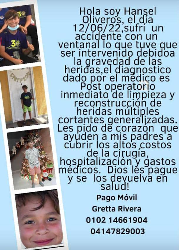ariana_agreda's tweet photo. #ServicioPúblico | Los padres de Hansel Oliveros, niño residenciado en #Cumaná solicitan apoyo económico para cubrir los gastos post operatorios de él, tras sufrir un accidente con un ventanal. 

Cualquier aporte será agradecido.
¡Ayúdanos a difundir!
#14Junio #Venezuela https://t.co/eiUbC4zwqv