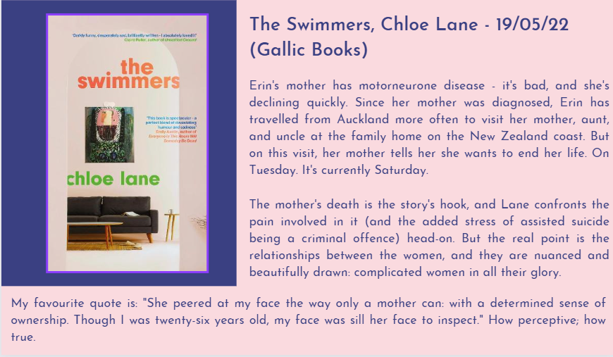 TheDebutDigest's tweet photo. šReview: The Swimmers by Chloe Lane
Reviewed by @asjjones18 - thanks to Gallic Books @BelgraviaB for the review copy.
#TheDebutDigest #debutbook #debutauthor #booktwt #booktwitter #readingcommunity #bookreview #ChloeLane #TheSwimmers #booklover #reading #GallicBooks https://t.co/aRZAnjO9hx